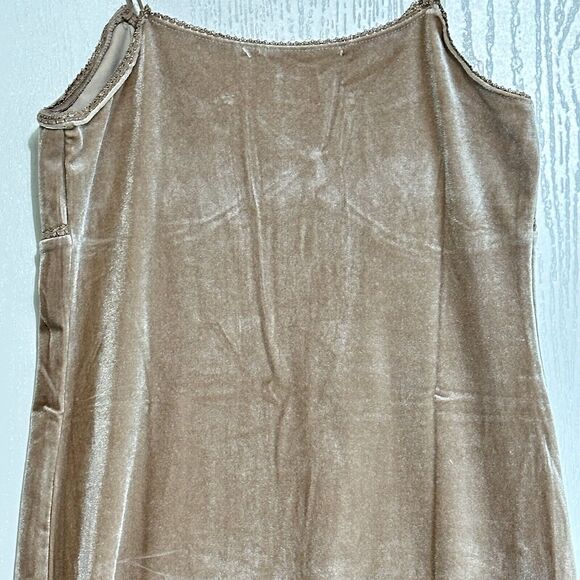 Y2k 90s Inspired Women Midi Dress Tan Velvet Front Slit Oak + Meadow *NWT Size M - Picture 8 of 11